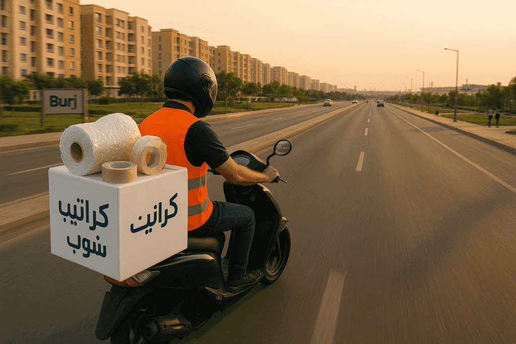 بيع كراتين فارغة بالعبور تغطي كل المدينة من الأحياء السكنية للمنطقة الصناعية. صورة لخدمة توصيل سريعة