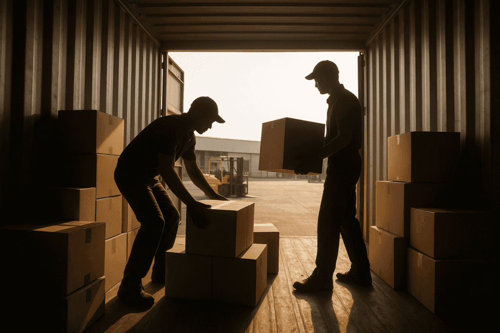 ChatGPT Image 20 أغسطس 2025، 11_40_20 ص مصنع كراتين في العبور يقوم بتوريد شحنة كراتين متينة للمنطقة الصناعية