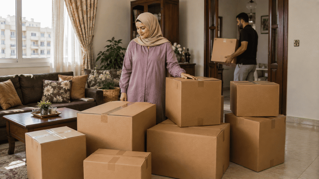 كراتين مغلقة وجاهزة لنقل العفش