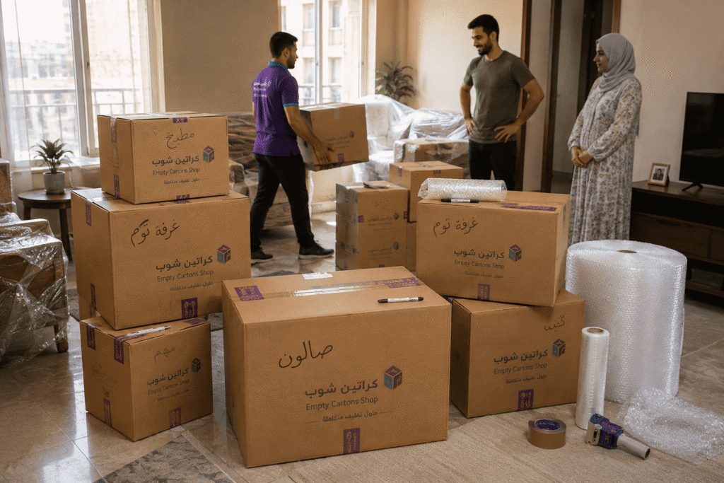 اختيار مقاسات كراتين نقل العفش في حلوان حسب نوع الأغراض