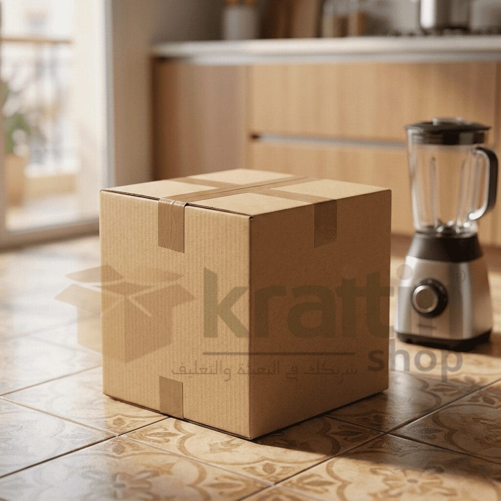 رص الحلل والخلاطات في كراتين العزال — كرتونة 50×50×50 سم 5 طبقات