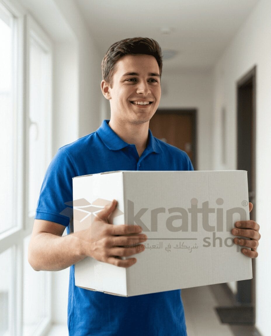 متطوع يحمل كرتونة توزيعات بيضاء بسهولة