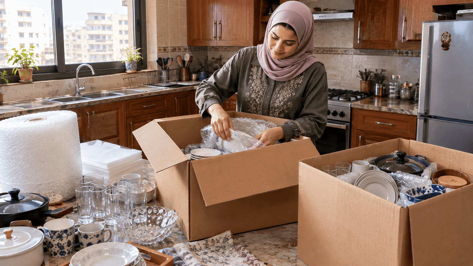 تغليف المطبخ والزجاج برول البابلز ومستلزمات التغليف بالهرم